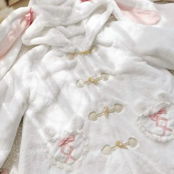 Bunny Hooded Sweater Coat | Women's Cute Sherpa Fuzzy Winter Warm Fleece #35 - Picture 8 of 9